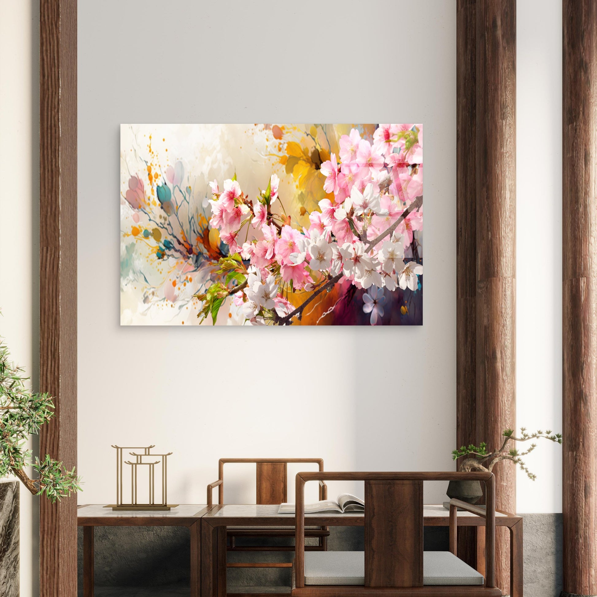 Abstract Sakura Flower Bloom Branch Acrylic Glass Printing Wall Art Australian Made Quality