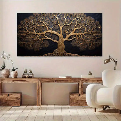 Golden Tree wall canvas office home room framed 120x60cm - Bella Home Decor