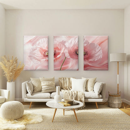 3pcs Blush Pink Poppy Floral Fluid Marble Botanical Romantic Watercolor Wall Art Set Canvas Framed 40x60cm - High Quality Print 100% Australian Made Wall Canvas Ready to Hang