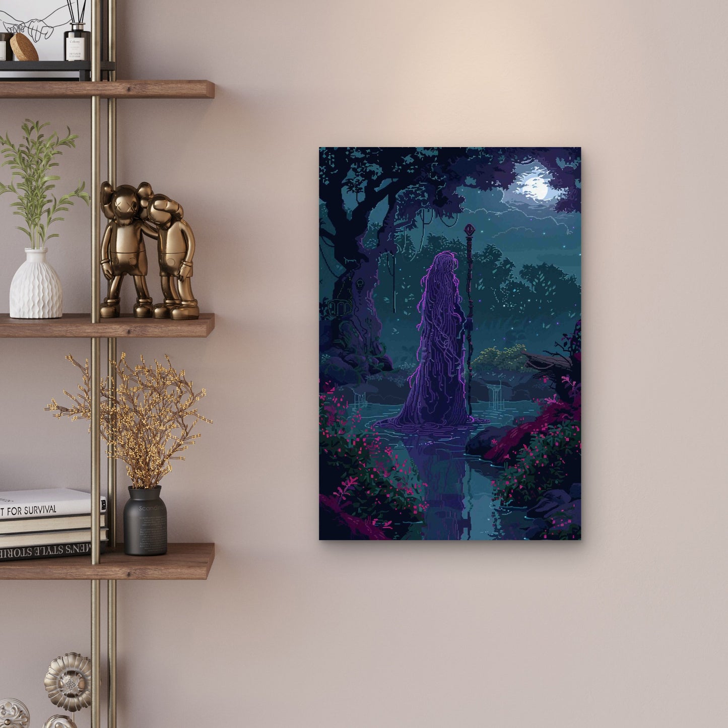 Enchanted Pixel Art Forest Landscape at Twilight Metal Print Ready to Hang
