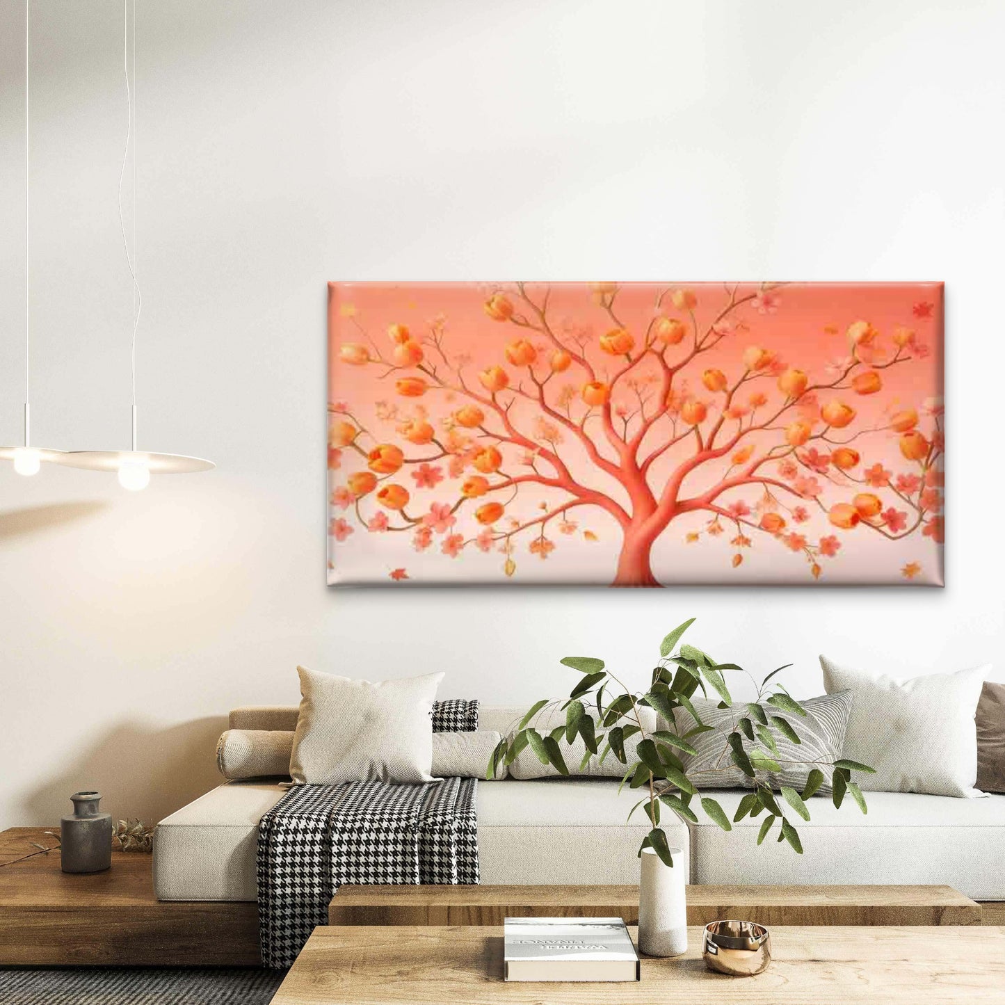Orange Blossom Tree Wall Art Canvas Office Home Room Framed 120x60cm