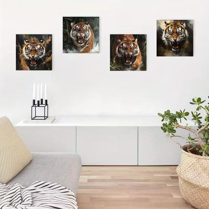 4pcs Tiger Art Paintin Elegant Wall Art Canvas Framed