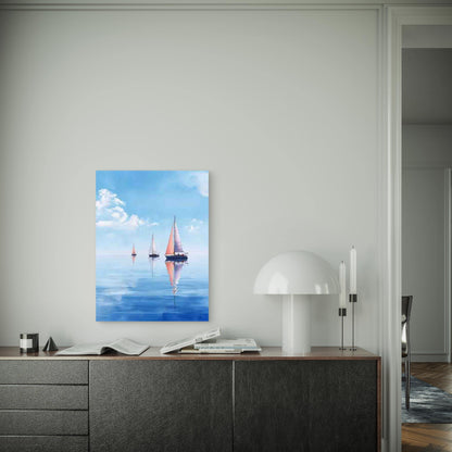 Sailboats on a Tranquil Sea in Soft Blue Watercolor Metal Print Ready to Hang