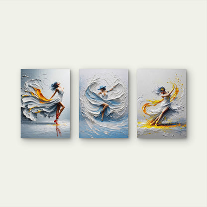 3pcs Impasto Palette Knife Textured Woman Dancer Wall Art Set Canvas Framed 40x60cm - High Quality Print 100% Australian Made Wall Canvas Ready to Hang