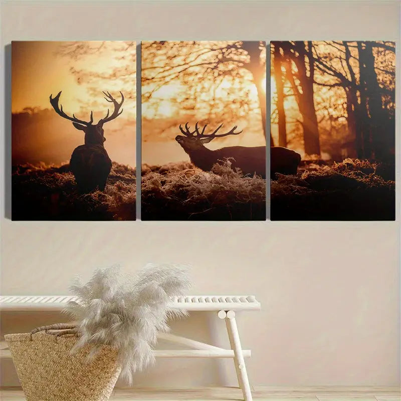 3pcs Sunsets, And Deer Scenes. Metal Print Ready to Hang Art