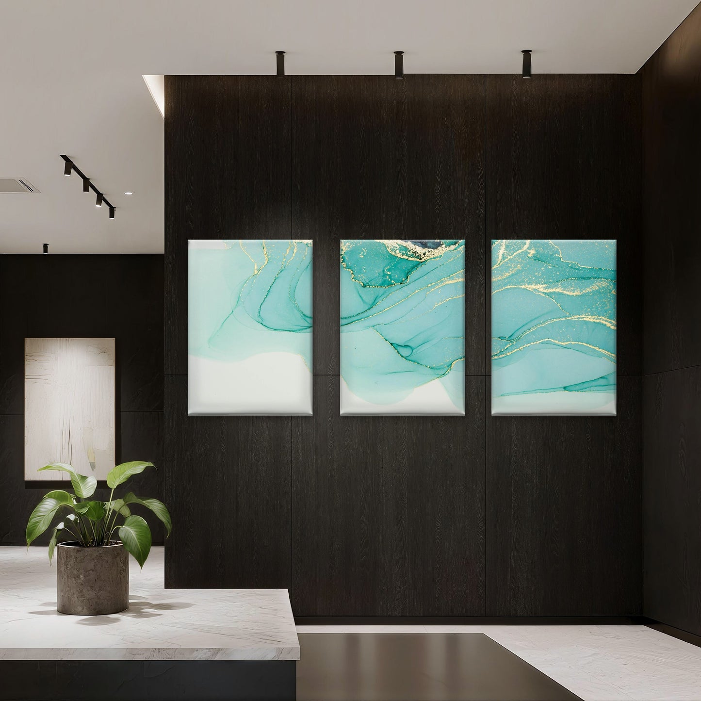 3pcs Green Luxury Abstract Fluid Gold Marble Wall Art Set Canvas Framed 40x60cm - High Quality Print 100% Australian Made Wall Canvas Ready to Hang