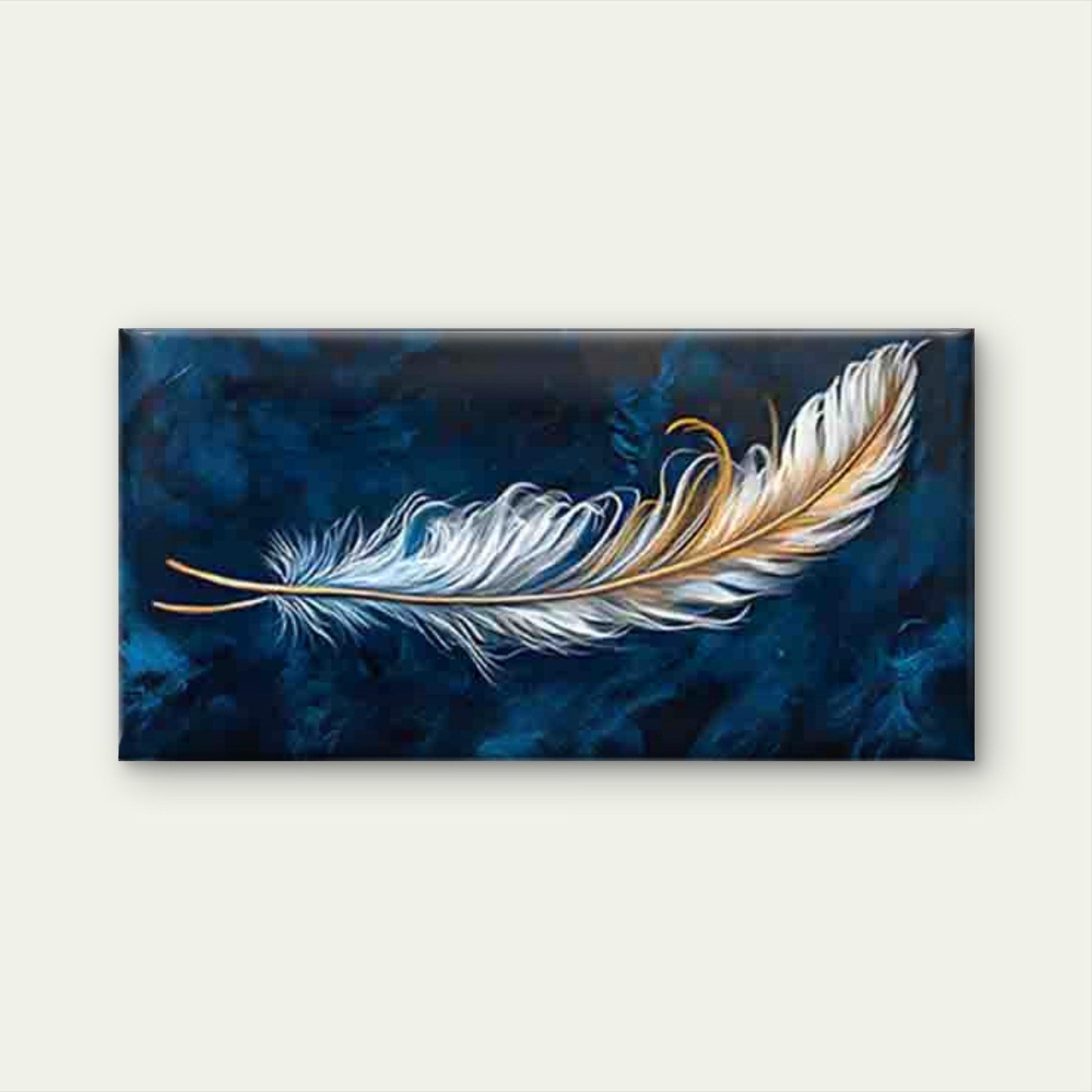 Blue-Golden Gradient Feather Wall Art Canvas Office Home Room Framed 120x60cm - Bella Home Decor