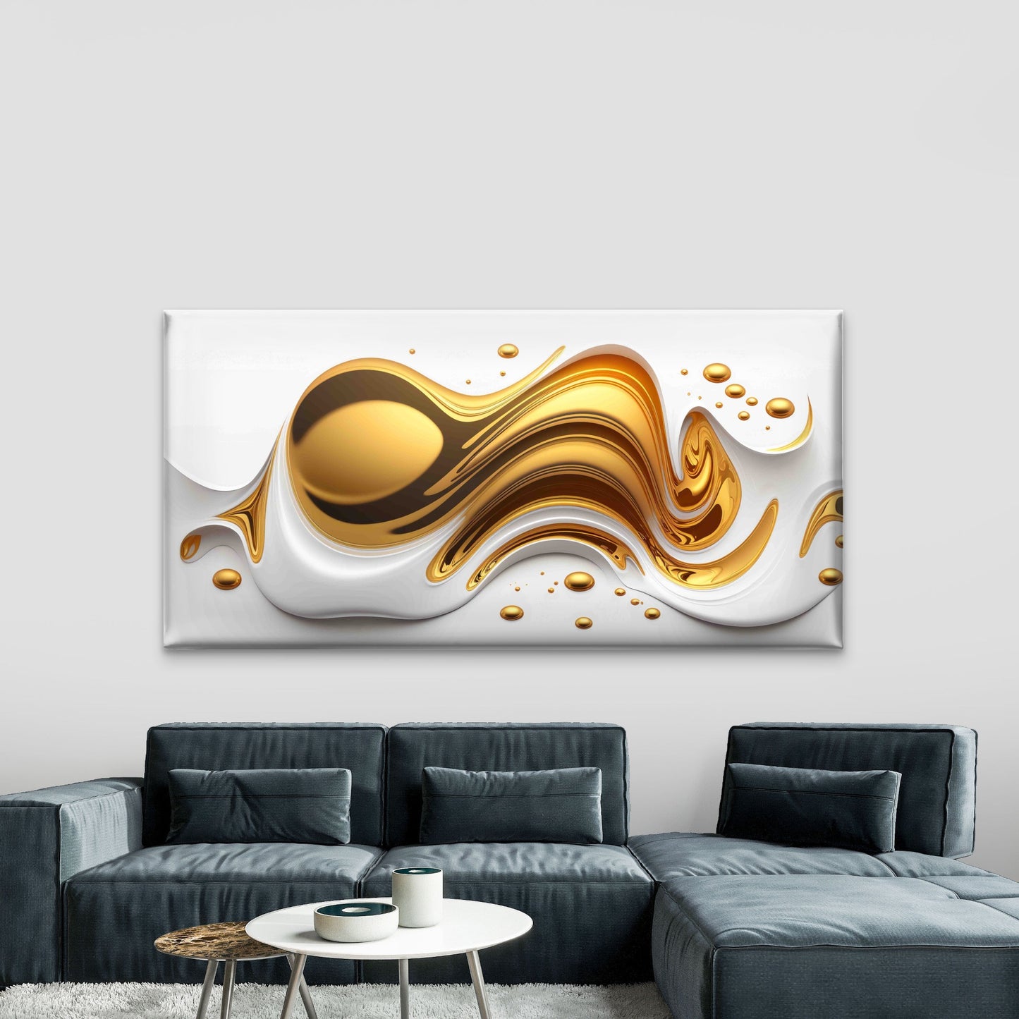 Elegant Gold White Abstract Wall Art Canvas Office Home Room Framed 120x60cm