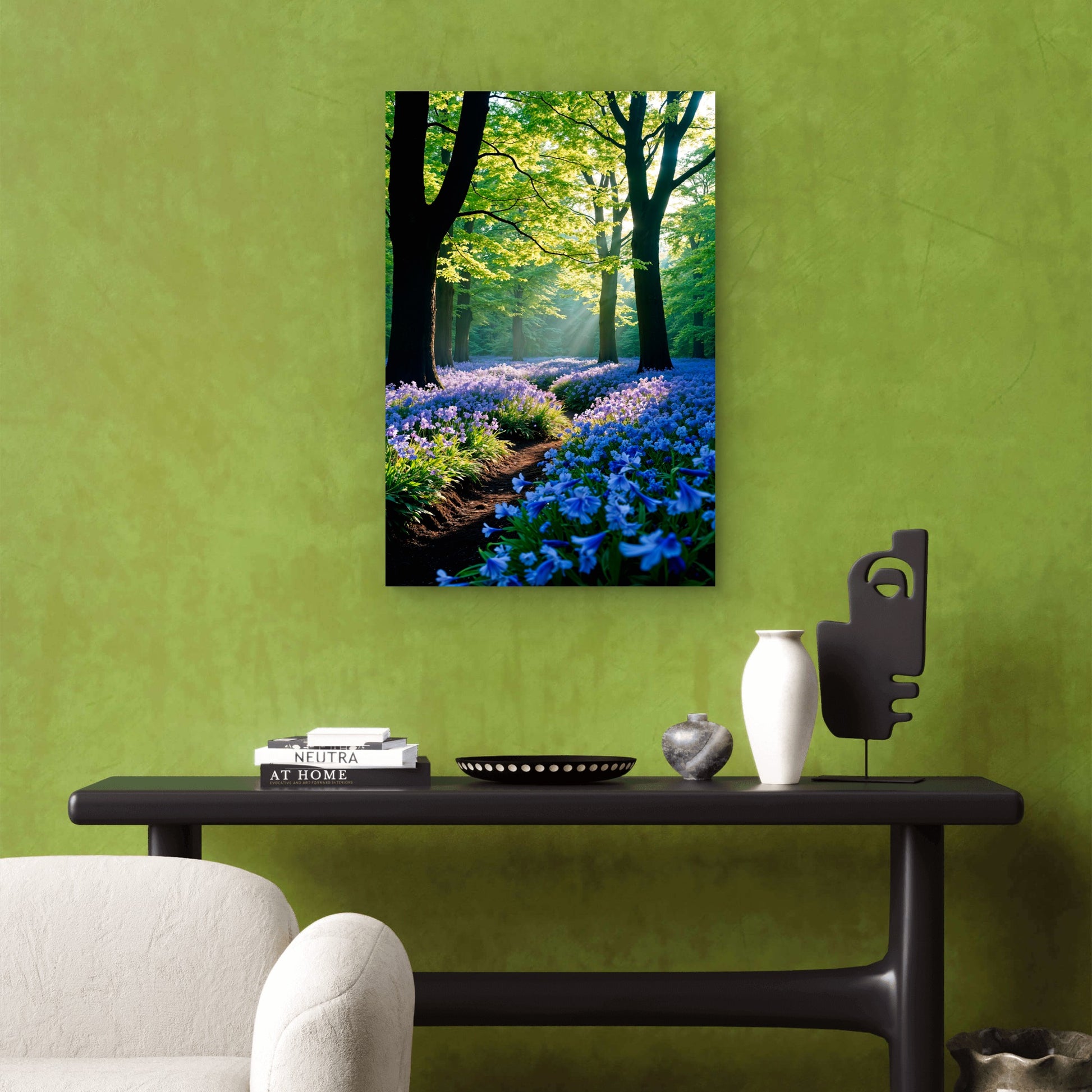 Forest Bluebell Flower Path Sunbeam Woodland 40x60cm Metal Print Ready to Hang