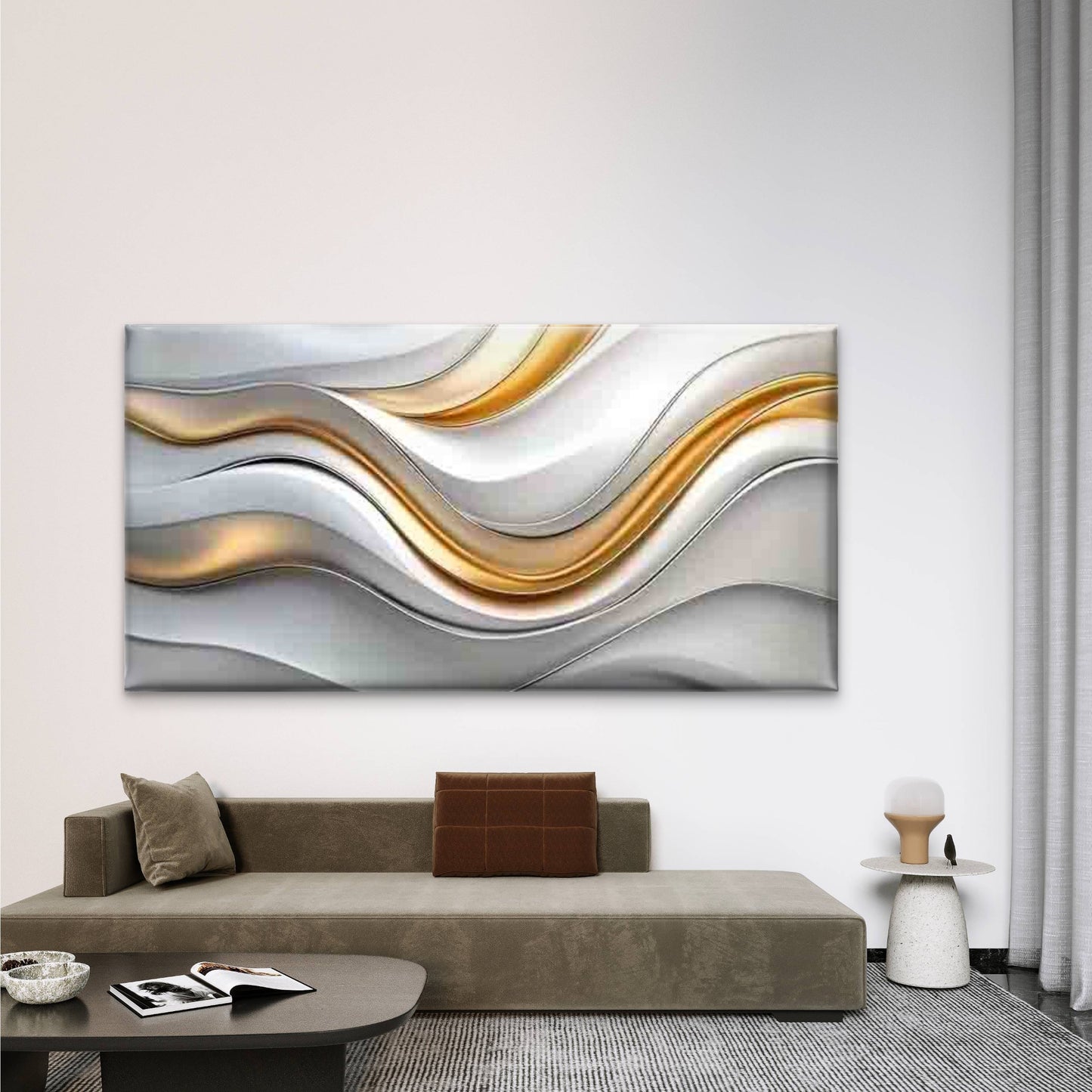 Modern Abstract Wave Texture Wall Art Canvas Office Home Room Framed 120x60cm - Bella Home Decor