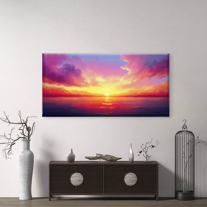 Golden Horizon Purple Waters Wall Art Canvas Office Home Room Framed 120x60cm