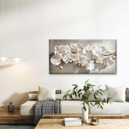 Elegant Minimalist White Flower Wall Art Canvas Office Home Room Framed 120x60cm - Bella Home Decor