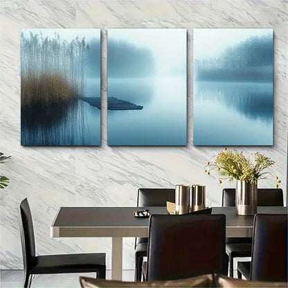 3pcs Serene Misty Morning Reeds Zen Nature Metal Print Ready to Hang Art