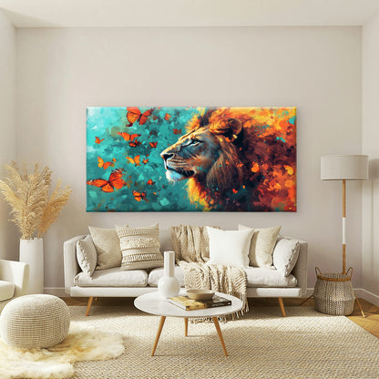 Lion and Butterfly Canvas Wall Art Canvas Office Home Room Framed 120x60cm - Bella Home Decor