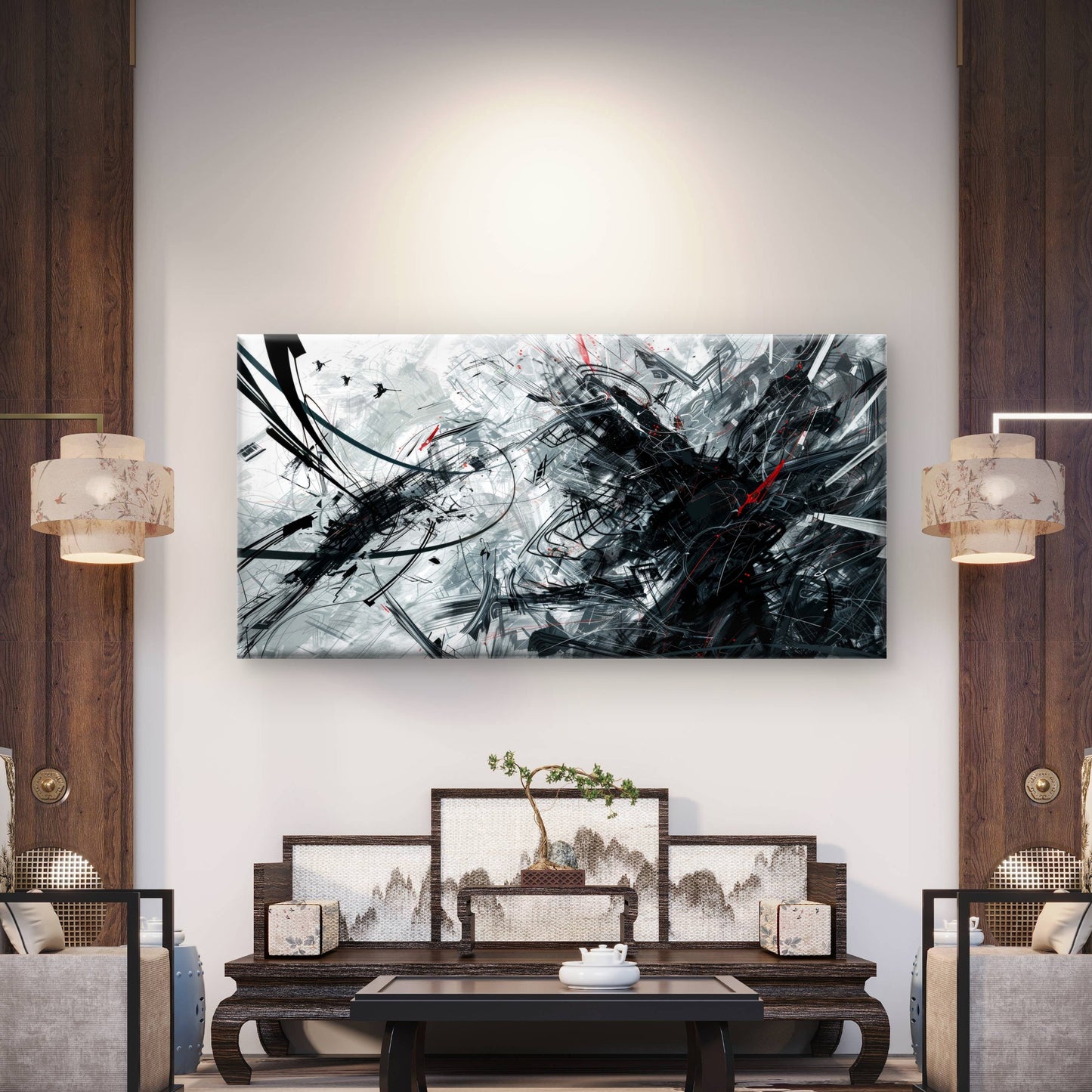 Sharp Ink Strokes Pierce Wall Art Canvas Office Home Room Framed 120x60cm - Bella Home Decor