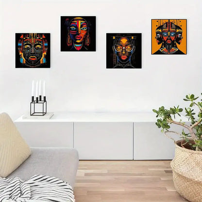 4pcs African Tribal Abstract Art  Wall Art Canvas Framed