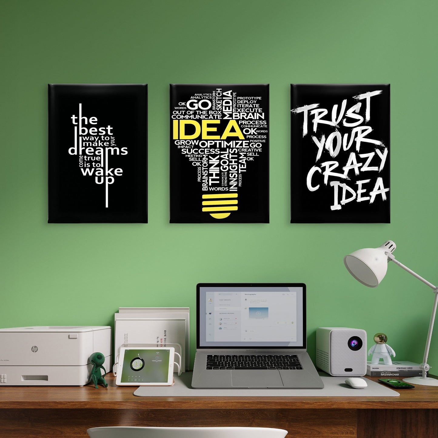 3pcs Motivational Entrepreneur Work Creative  Wall Art Set Canvas Framed 50x70cm - High Quality Print 100% Australian Made Wall Canvas Ready to Hang