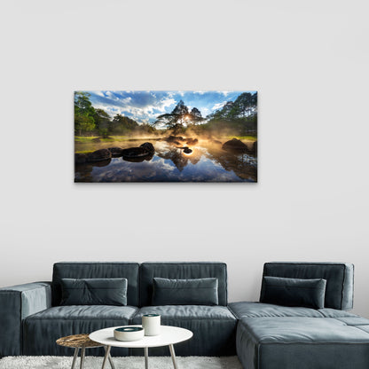 Chae Son Hot Spring Sunrise Lampang Thailand Wall Art Canvas Office Home Room Framed 120x60cm