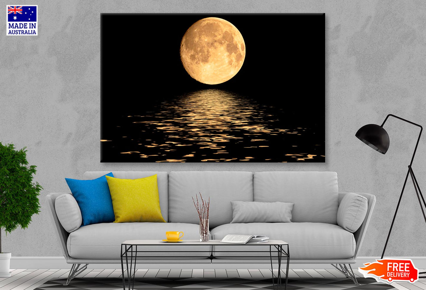 Full Moon Over Cold Night Water  Wall Art Decor 100% Australian Made - Bella Home Decor