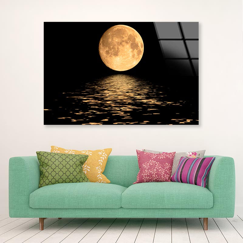 Full Moon Over Cold Night Water Acrylic Glass Print Tempered Glass Wall Art 100% Made in Australia Ready to Hang - Bella Home Decor