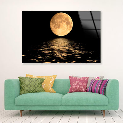 Full Moon Over Cold Night Water Acrylic Glass Print Tempered Glass Wall Art 100% Made in Australia Ready to Hang - Bella Home Decor
