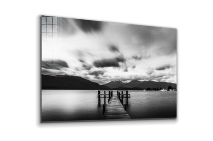 Lake Dock Clouds B&W UV Direct Aluminum Print Australian Made Quality