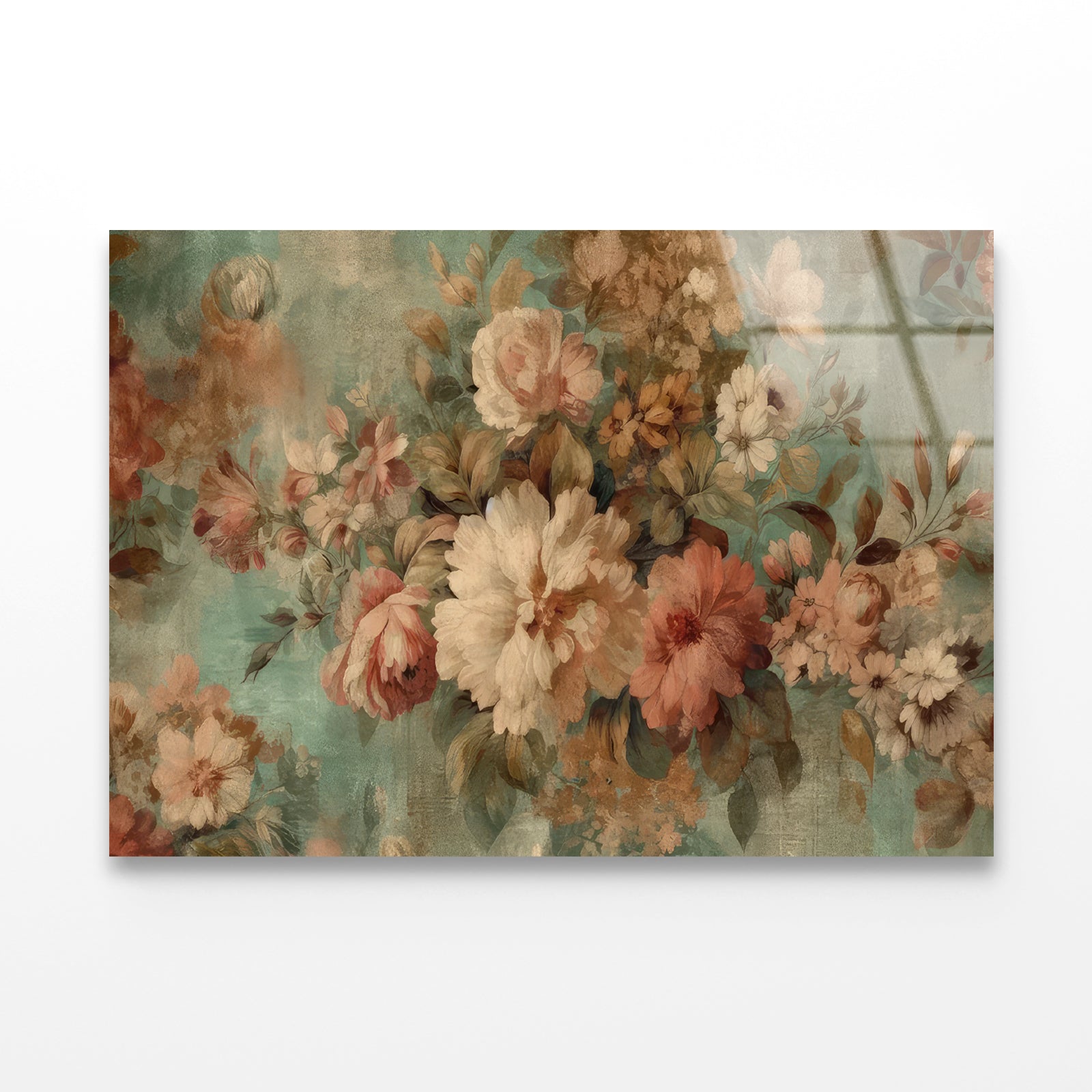 Vintage Floral Wallpaper Acrylic Glass Print Tempered Glass Wall Art 100% Made in Australia Ready to Hang - Bella Home Decor