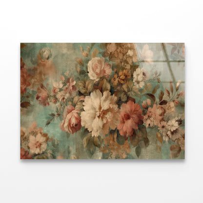 Vintage Floral Wallpaper Acrylic Glass Print Tempered Glass Wall Art 100% Made in Australia Ready to Hang - Bella Home Decor