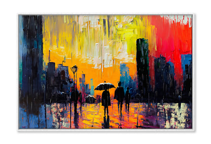 People Walking in the Road City Abstract Oil Painting Wall Art Limited Edition High Quality Print Canvas Box Framed White