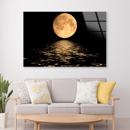 Full Moon Over Cold Night Water Acrylic Glass Print Tempered Glass Wall Art 100% Made in Australia Ready to Hang - Bella Home Decor