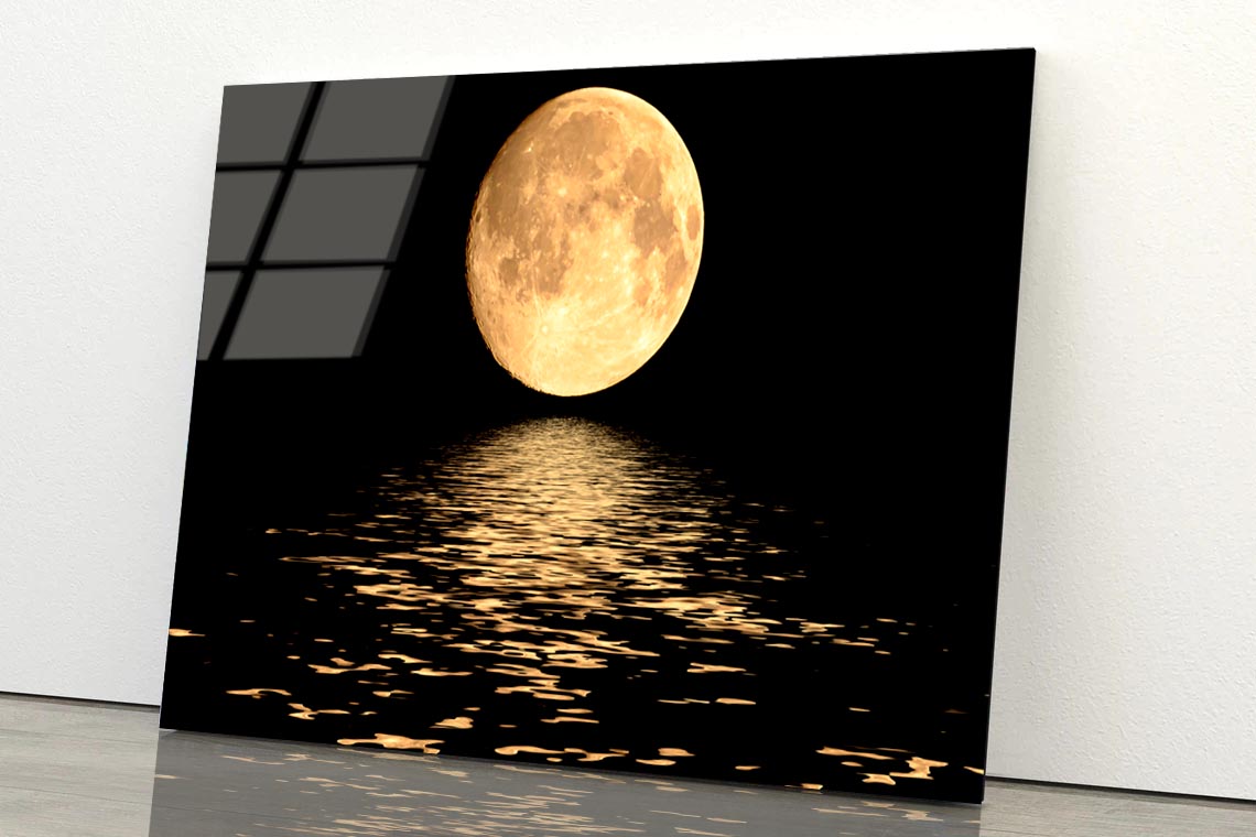 Full Moon Over Cold Night Water Acrylic Glass Print Tempered Glass Wall Art 100% Made in Australia Ready to Hang - Bella Home Decor