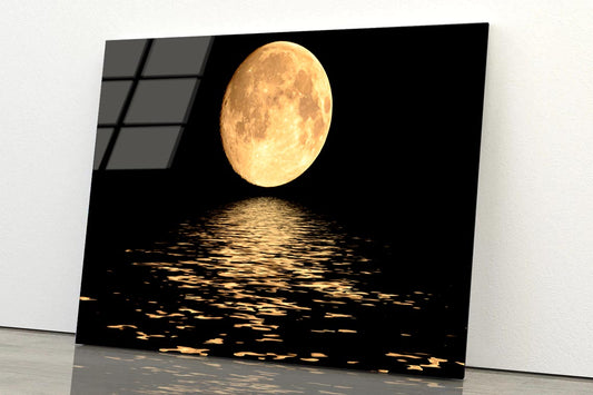 Full Moon Over Cold Night Water Acrylic Glass Print Tempered Glass Wall Art 100% Made in Australia Ready to Hang - Bella Home Decor