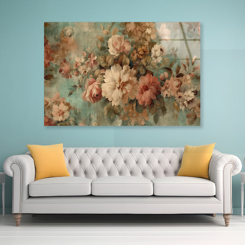 Vintage Floral Wallpaper Acrylic Glass Print Tempered Glass Wall Art 100% Made in Australia Ready to Hang - Bella Home Decor