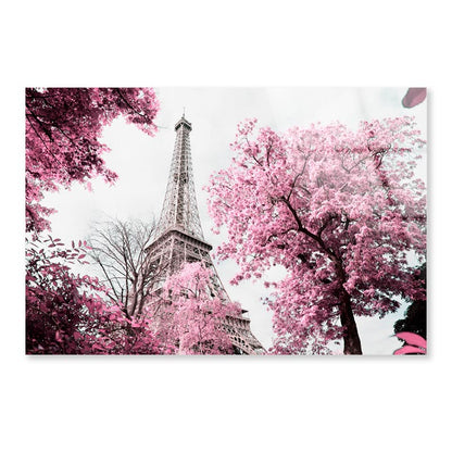 Pink Tree In Front of The Eiffel Tower Acrylic Glass Print Tempered Glass Wall Art 100% Made in Australia Ready to Hang