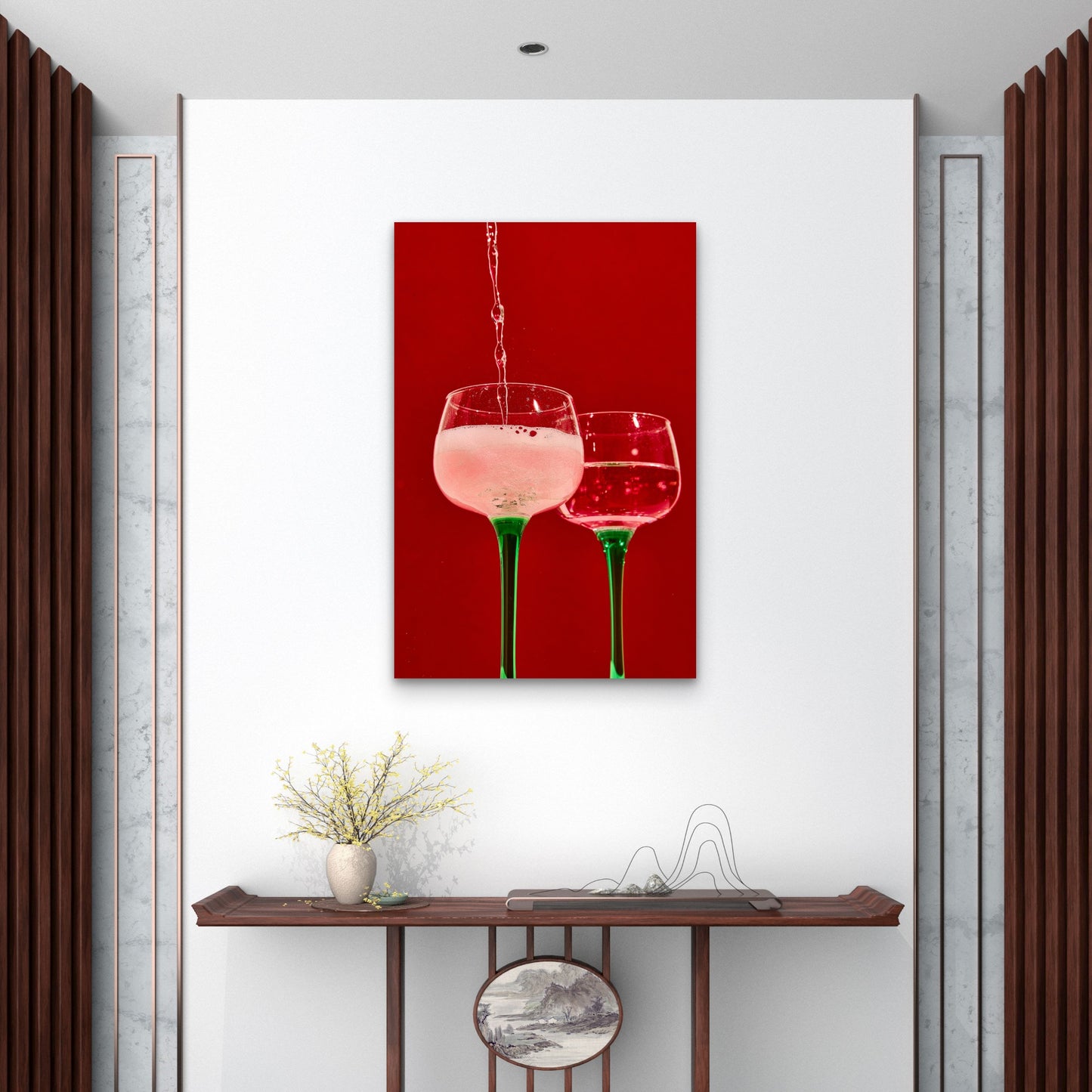 Pink Sparkling Wine Pour 60x90cm Metal Print Ready to Hang - Bella Home Decor