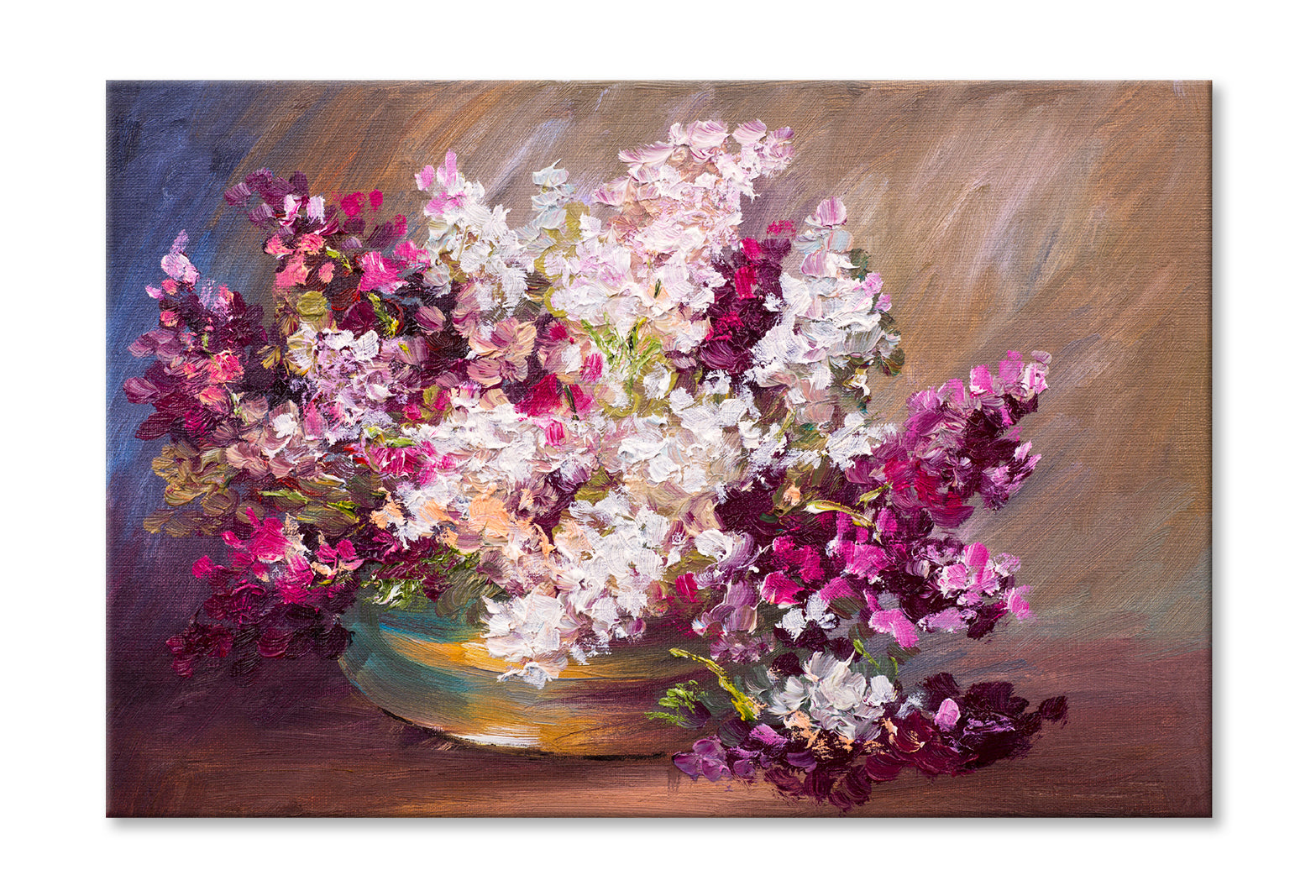 Bouquet Of Lilac Flower Vase, Colorful Still Life Oil Painting Limited Edition High Quality Print Stretched Canvas None