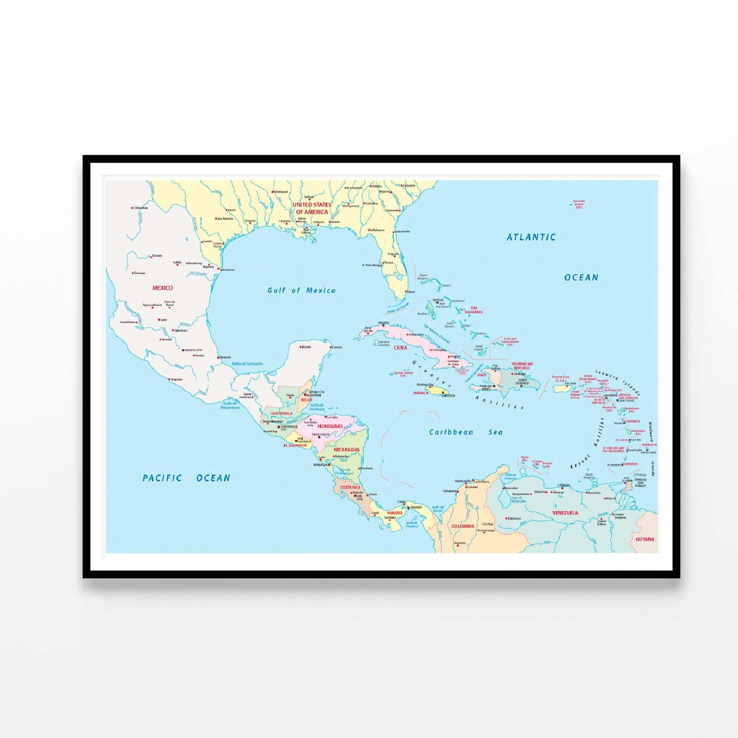 America Central, Antilles Map Home Decor Premium Quality Poster Print Choose Your Sizes