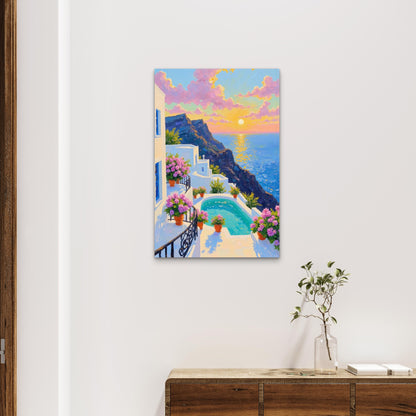 Santorini Cliff Pool Ocean Sunset 60x90cm Metal Print Ready to Hang