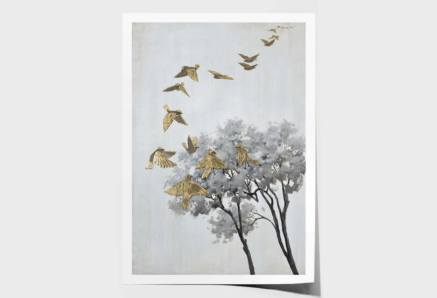 Neutral Art Gold Birds, Tree Trunks Wall Art Limited Edition High Quality Print