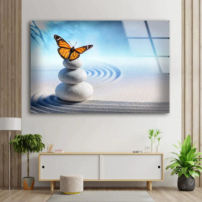 Zen Stones & Butterfly UV Direct Aluminum Print Australian Made Quality