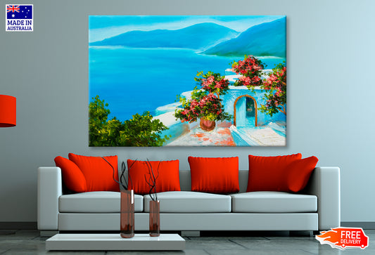 House Near The Sea, Flowers Oil Painting Limited Edition High Quality Print