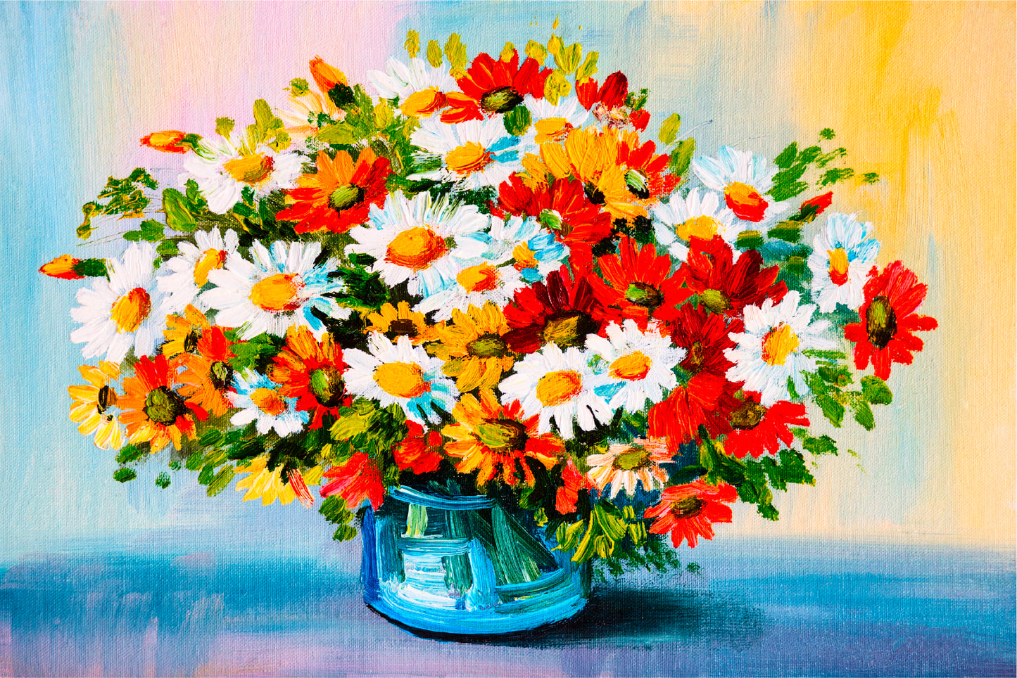 Bouquet Of Flowers Oil Painting Glass Framed Wall Art, Ready to Hang Quality Print