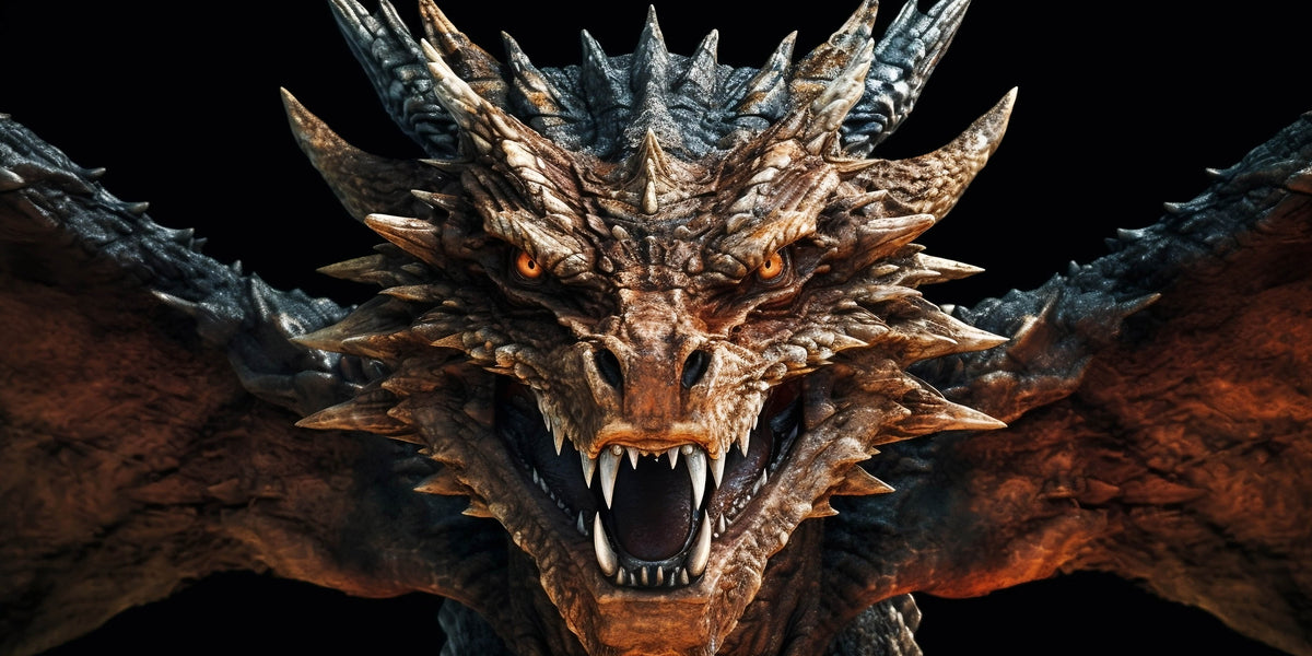 Fierce Fantasy Dragon Head Scale Wings Monster Wall Art Canvas Office Home Framed 120x60cm - Bella Home Decor