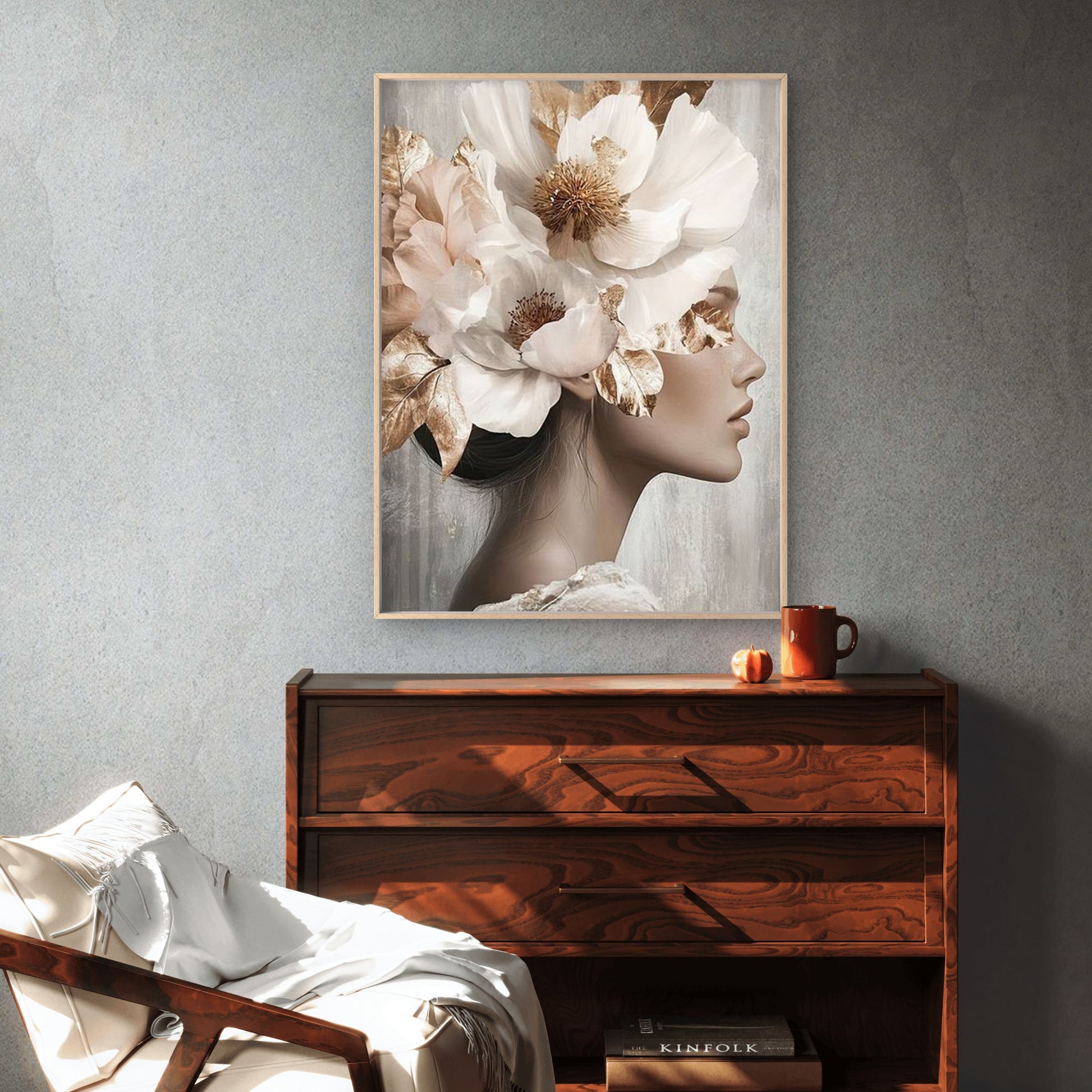 Golden Floral Abstract Flower Woman Fashion Home Decor Premium Quality Poster Print Choose Your Sizes - Bella Home Decor