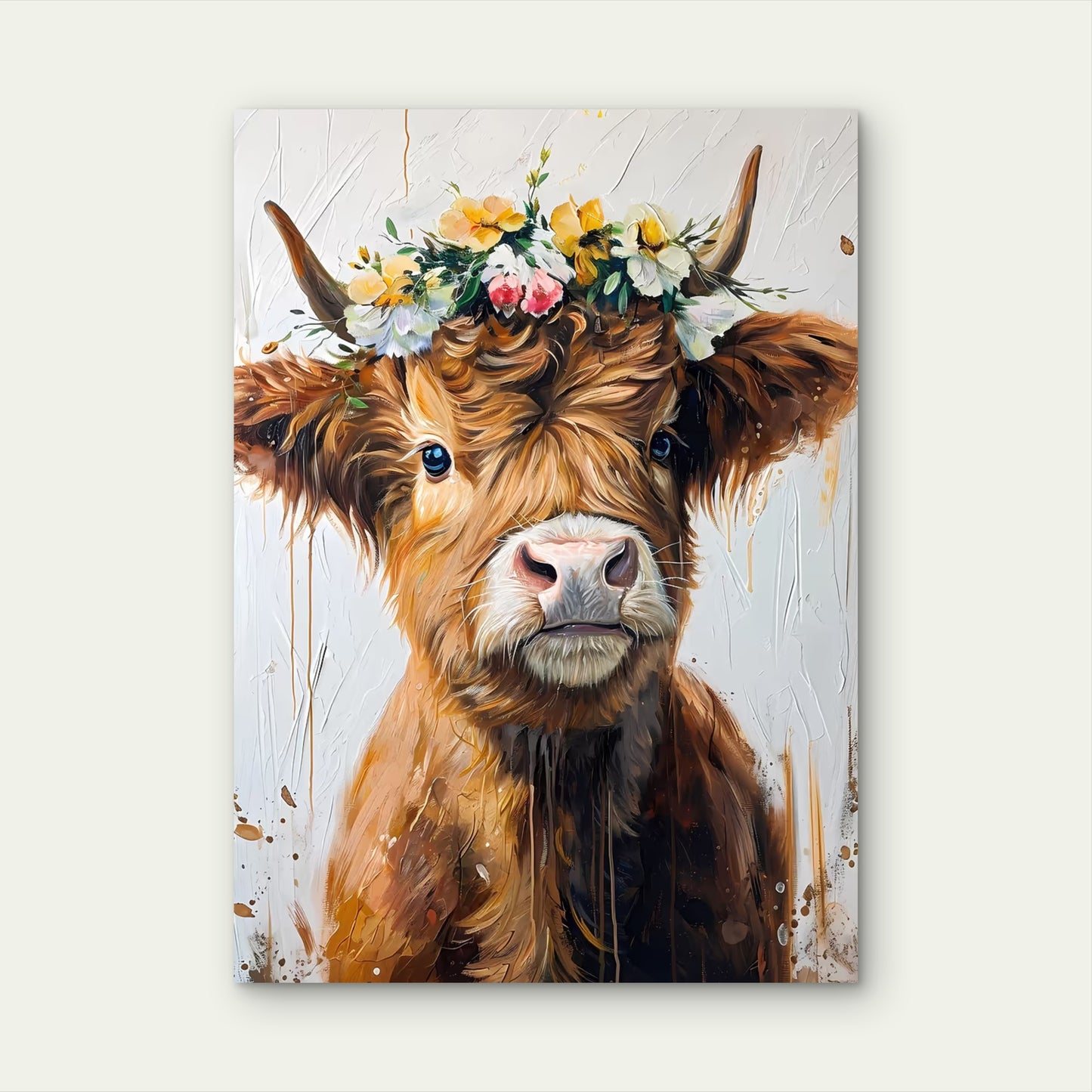 Cow with Flower Crown 40x60cm Metal Print Ready to Hang - Bella Home Decor