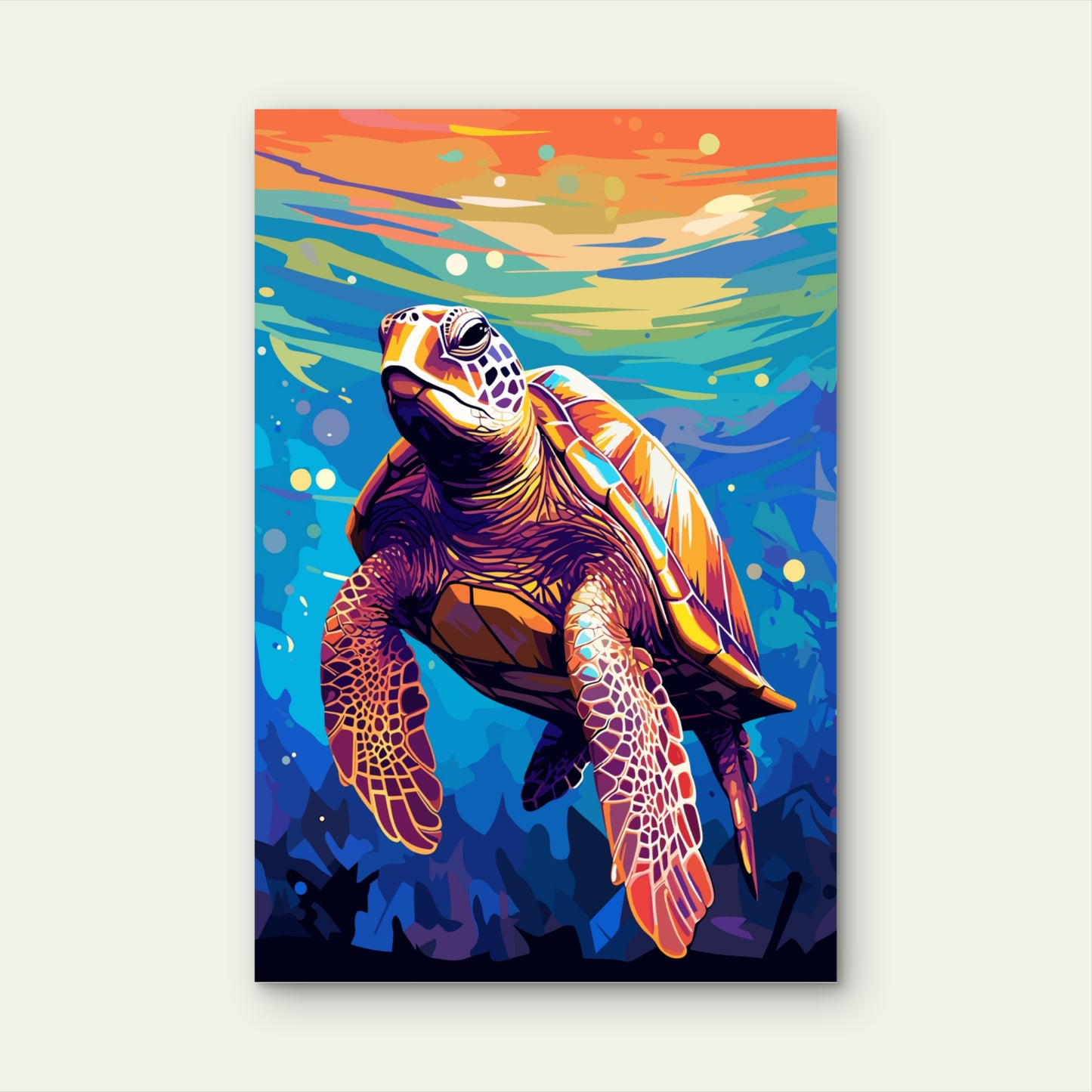 Sea Turtle Ocean Life Rainbow Painting 40x60cm Metal Print Ready to Hang