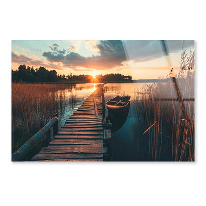 Boat On Lake & Forest View  Acrylic Glass Print Tempered Glass Wall Art 100% Made in Australia Ready to Hang