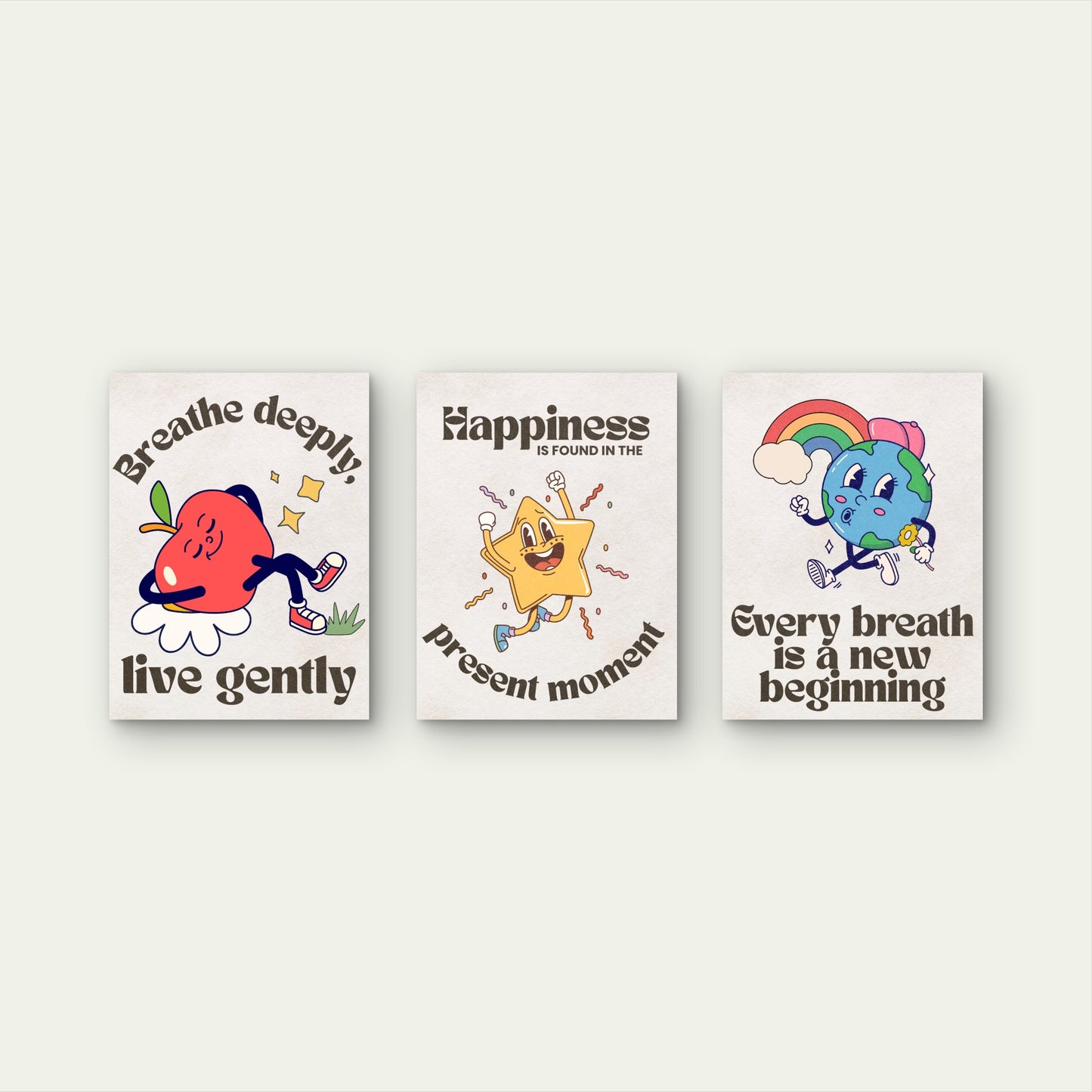 3pcs Vintage Happy Affirmations Mindful Quotes Painting Wall Art Set Canvas Framed 40x60cm - High Quality Print 100% Australian Made Wall Canvas Ready to Hang