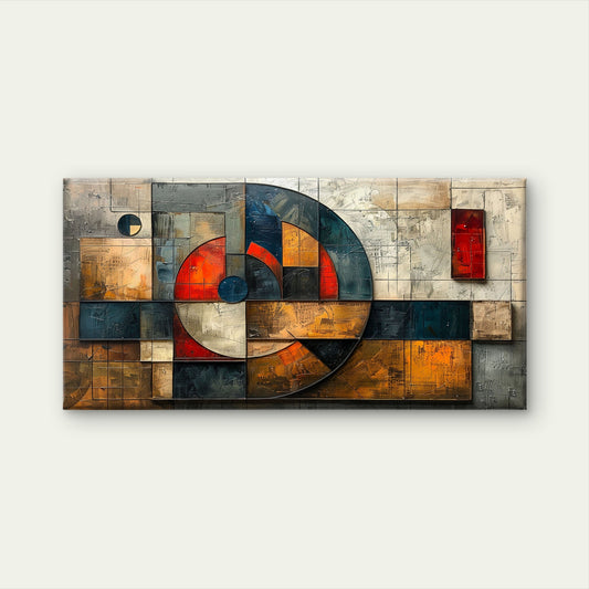 Mid Century Geometric Modern Texture Abstract Circle Wall Art Canvas Office Home Framed 120x60cm