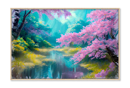 Lake & Spring Garden Painting Limited Edition High Quality Print Canvas Box Framed Natural